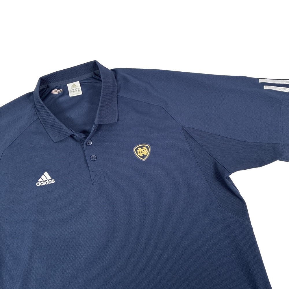 Vintage Mens Adidas Notre Dame Short Sleeve Polo Shirt Size XL Navy Blue